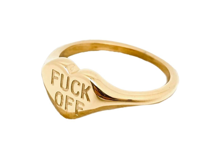 Gold "FUCK OFF" Heart Ring