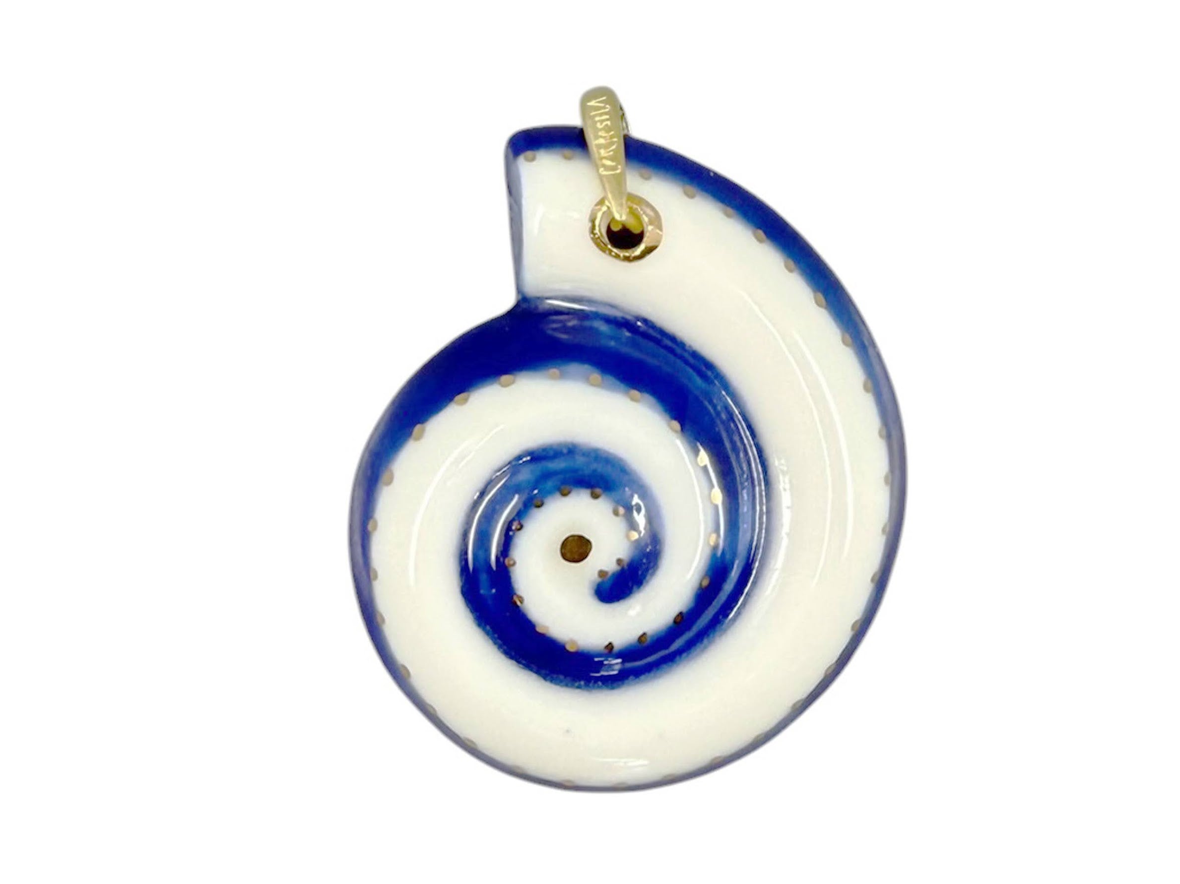 Small Navy and White Swirl Ammonite Charm Necklace