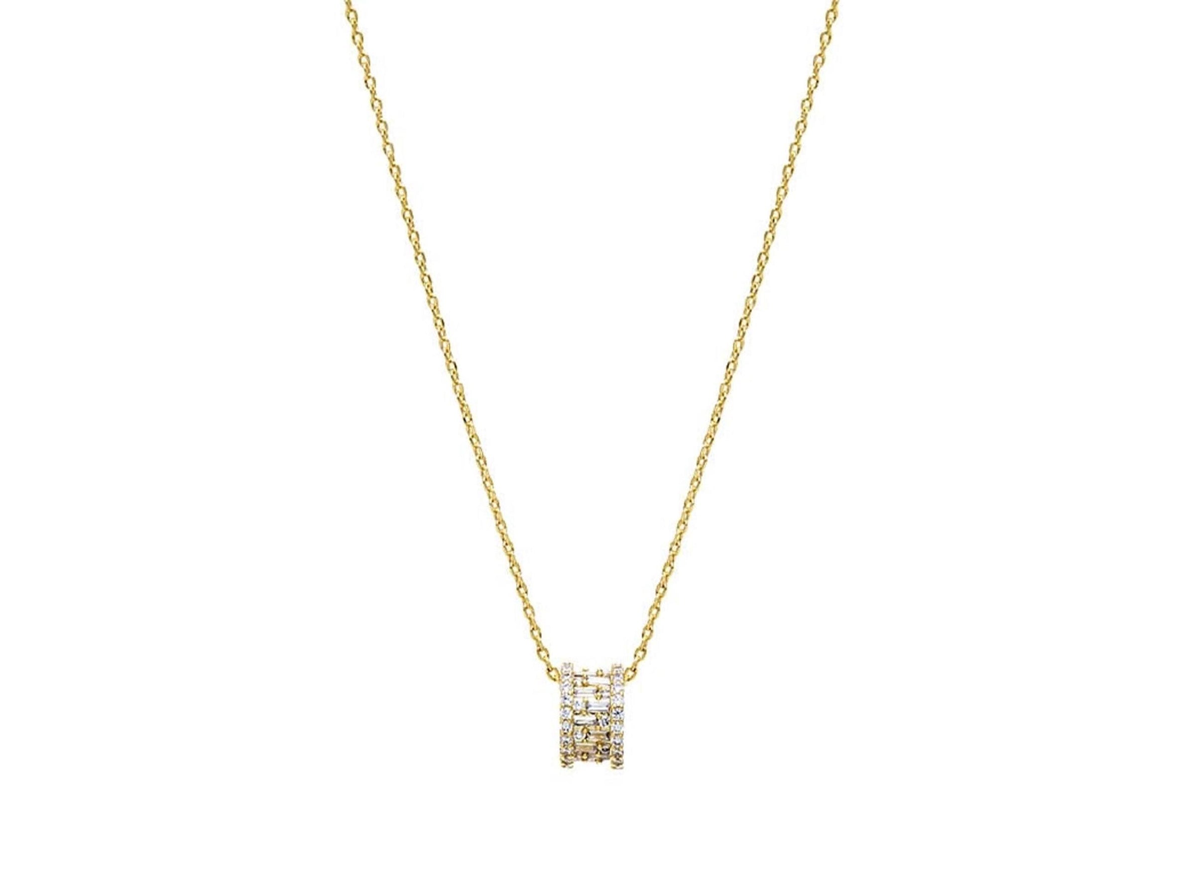 Gold and CZ Roller Charm Necklace