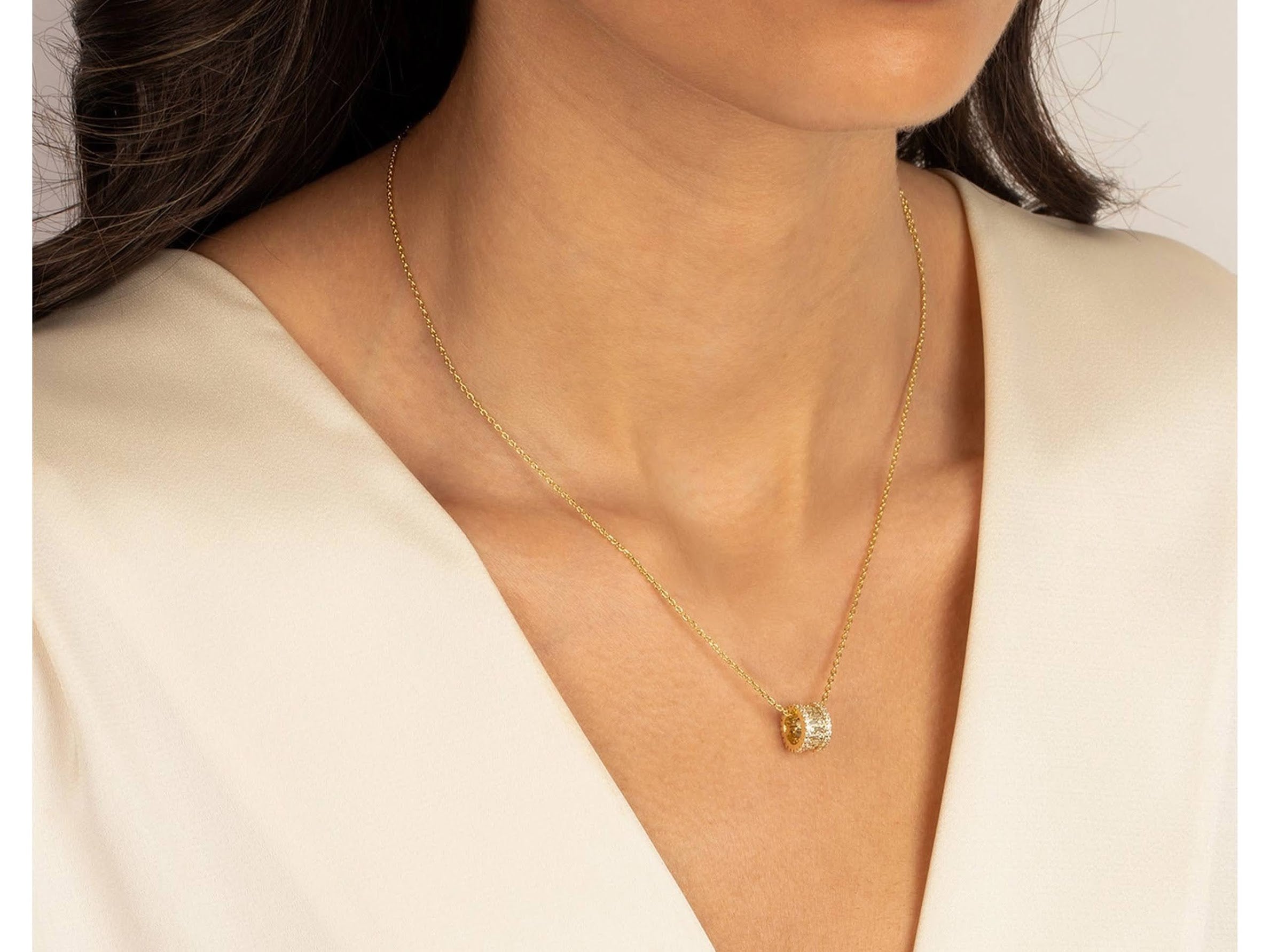 Gold and CZ Roller Charm Necklace