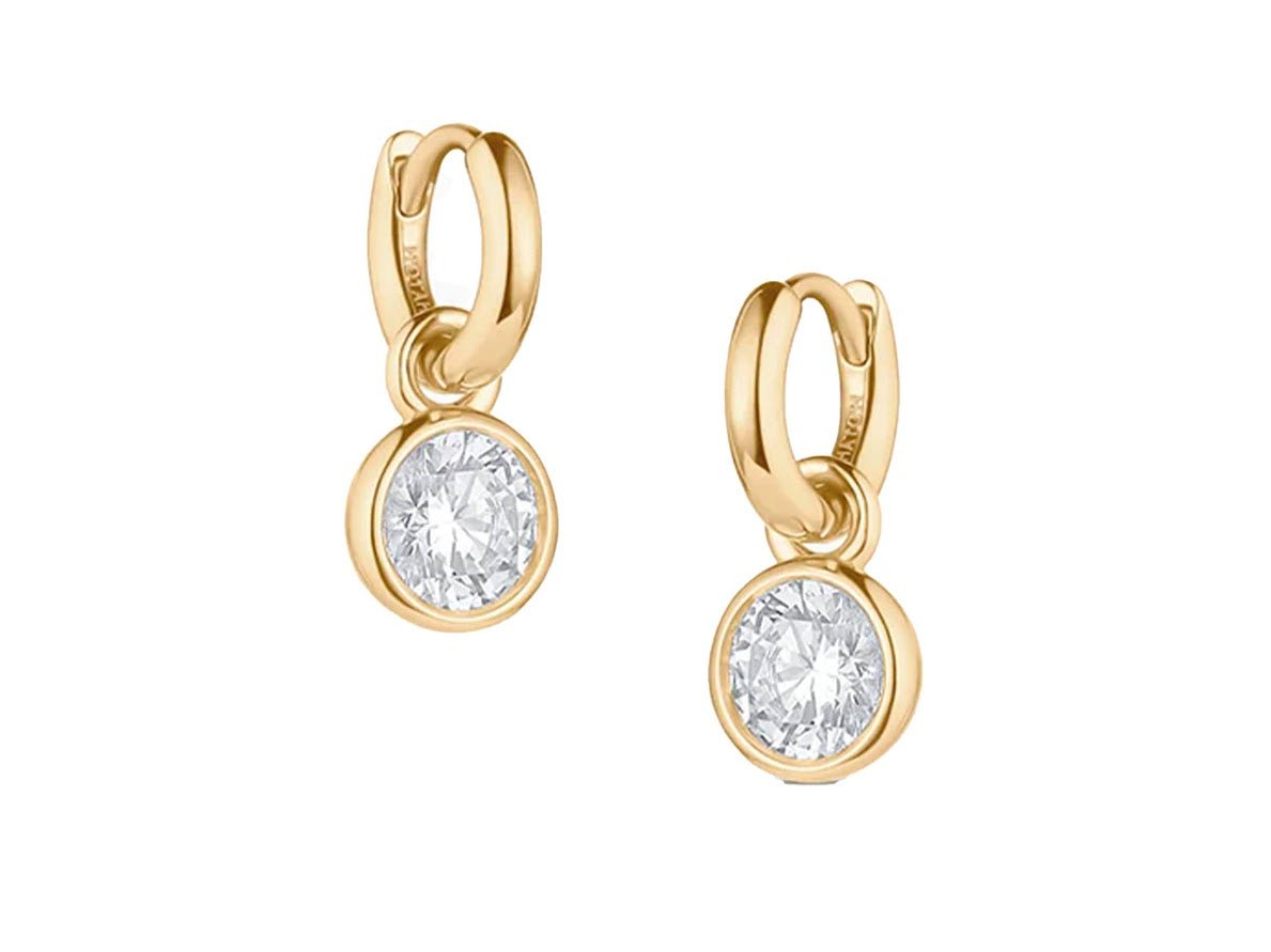 Small Gold Huggie Hoops with Domed CZ Charms
