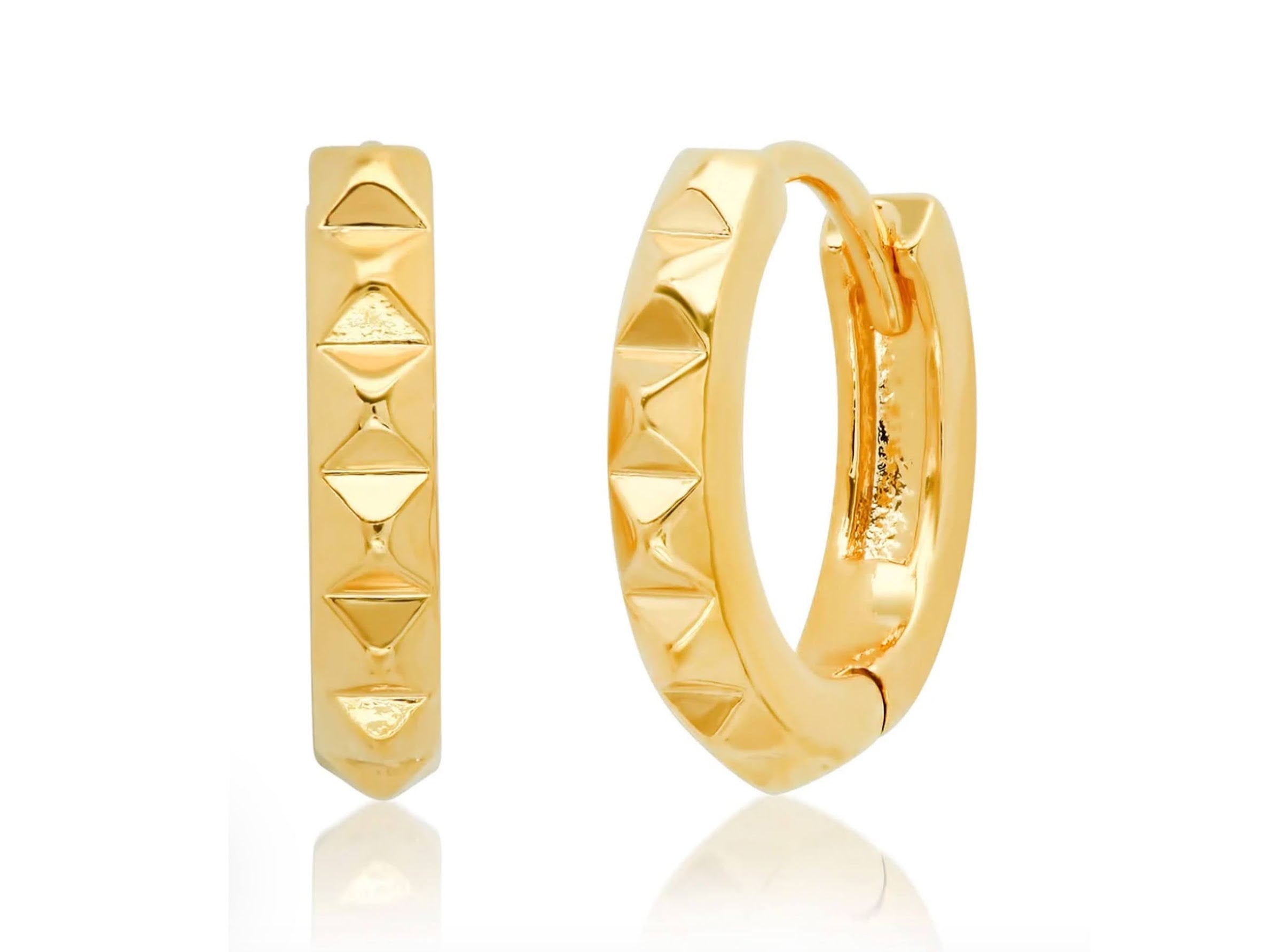 Gold Pyramid Huggie Hoop Earrings