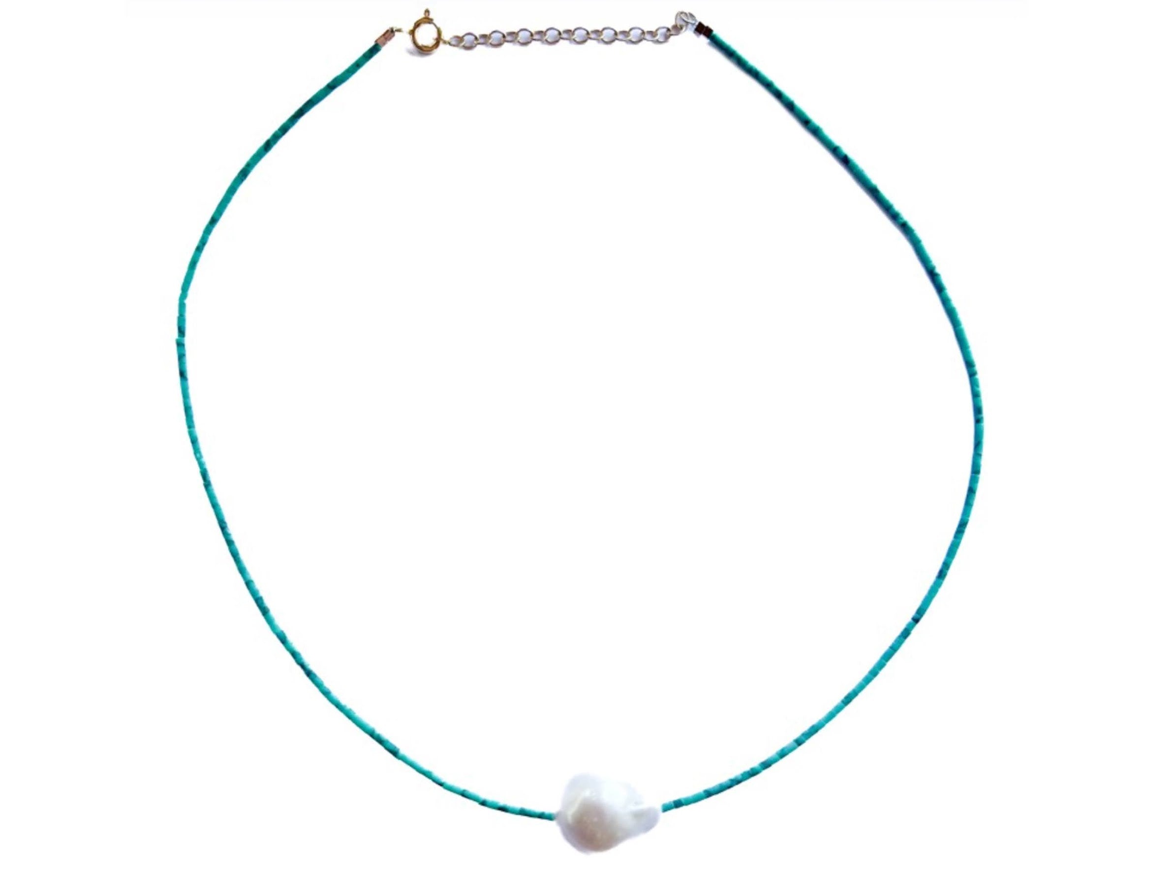 Turquoise African Bead Necklace with Pearl