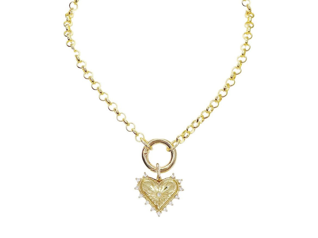 Heart Charm Necklace with Crystals