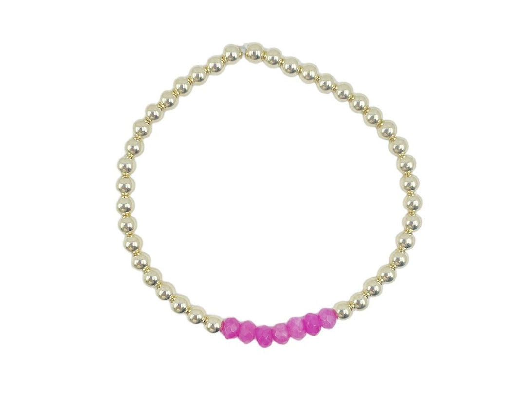Gold 4mm Bead Bracelet with 7 Pink Beads