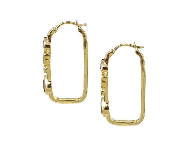 Gold and Emerald Elongated Rectangle Hoops