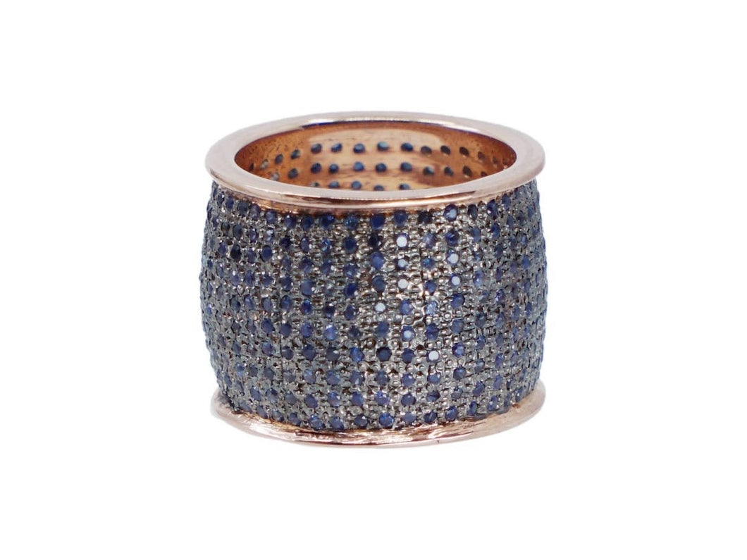 SS/Rose Gold and Blue Sapphire Cigar Band