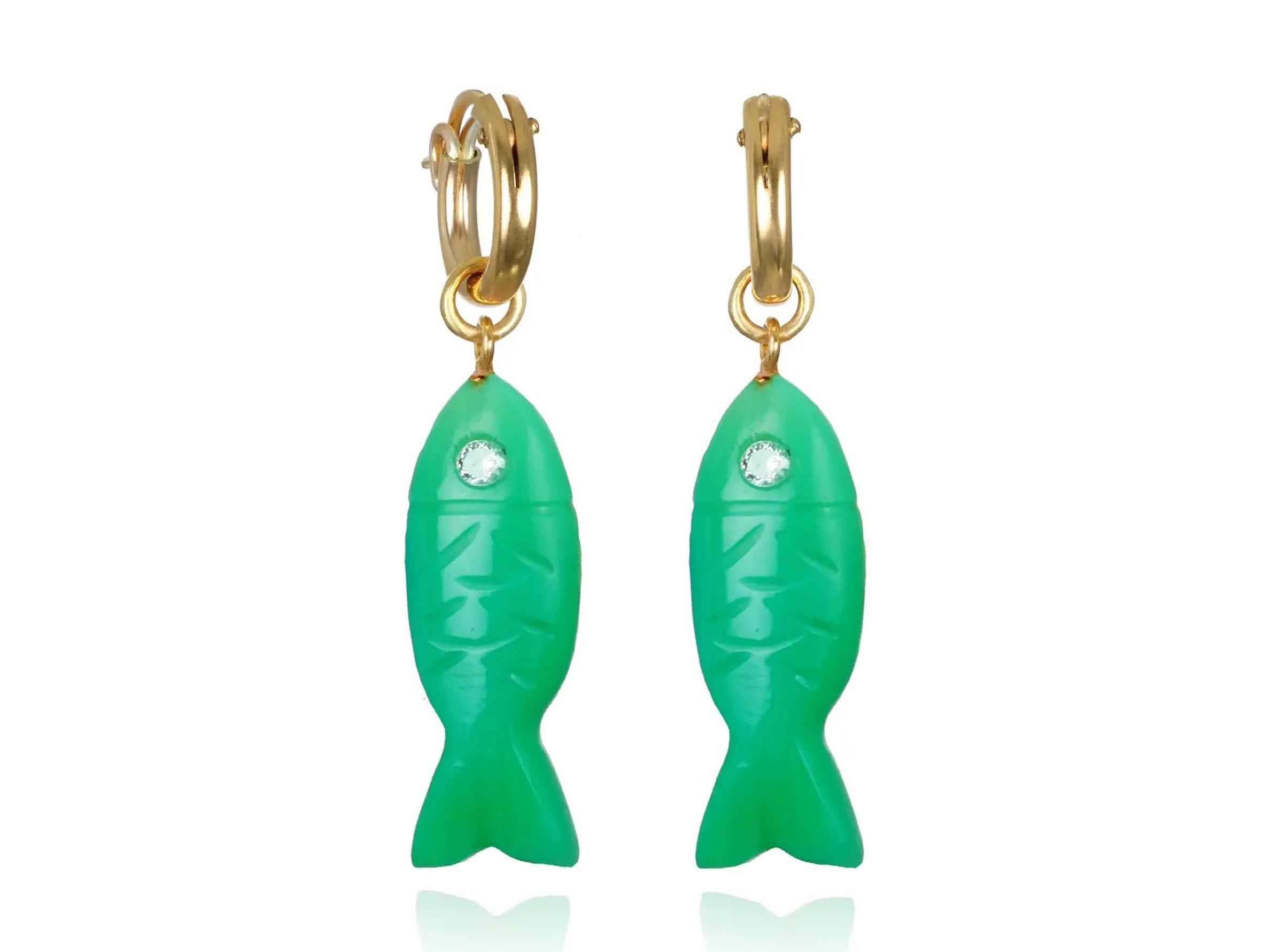 Carved Chrysoprase Fish Earrings
