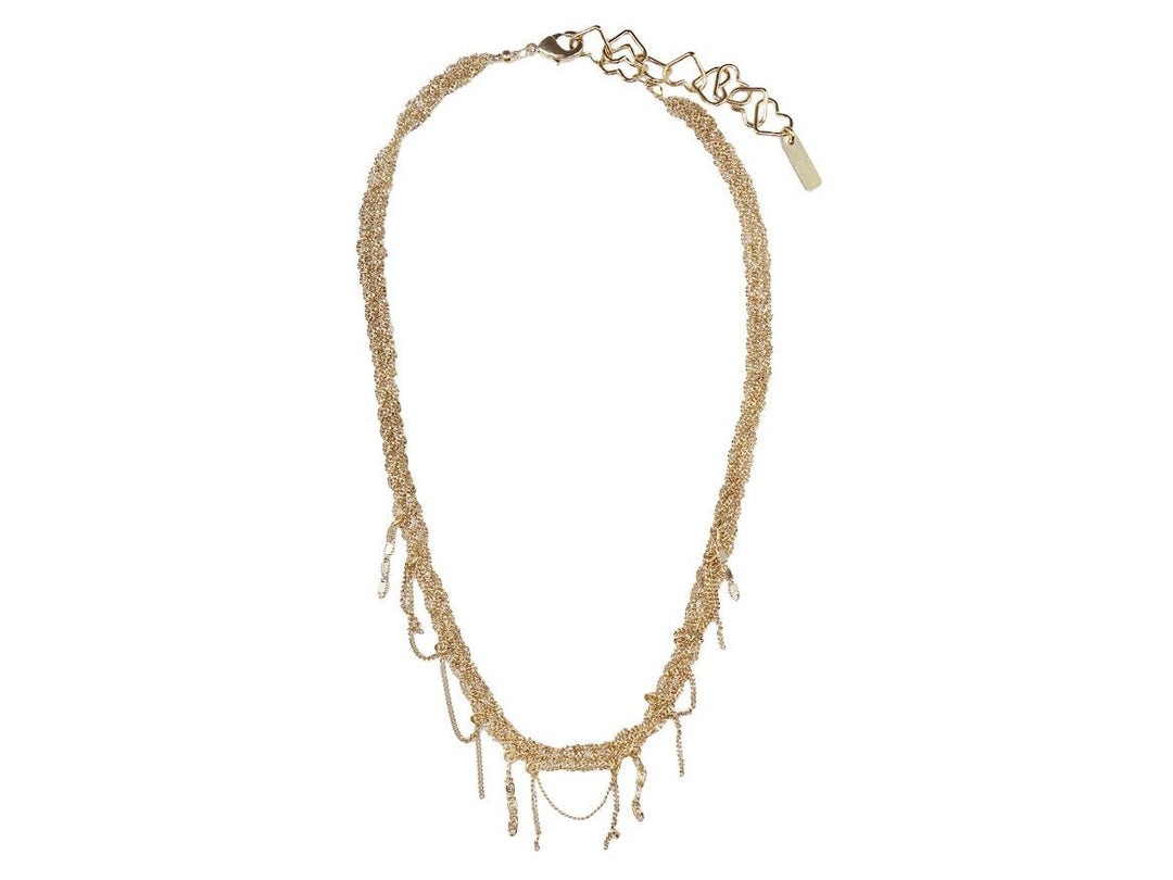 Gold Handwoven Chain Necklace with Dangling Chains