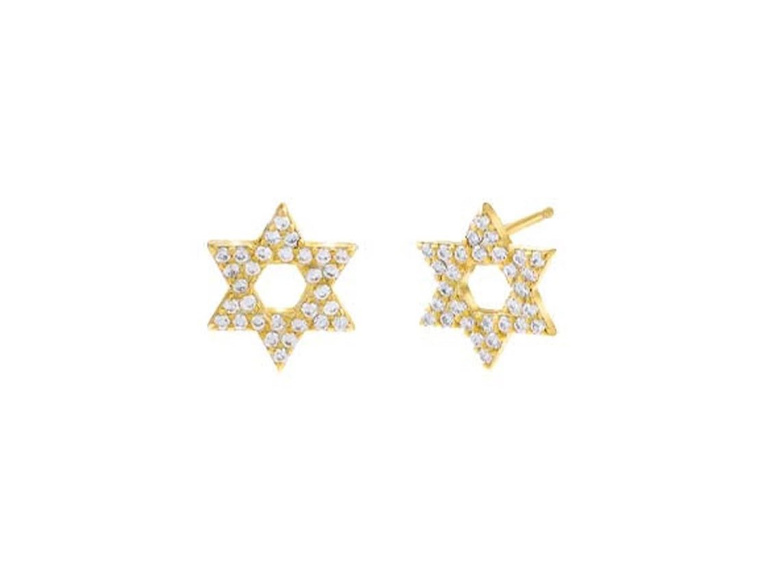 14k Pave Diamond Mini Star of David Stud Earrings