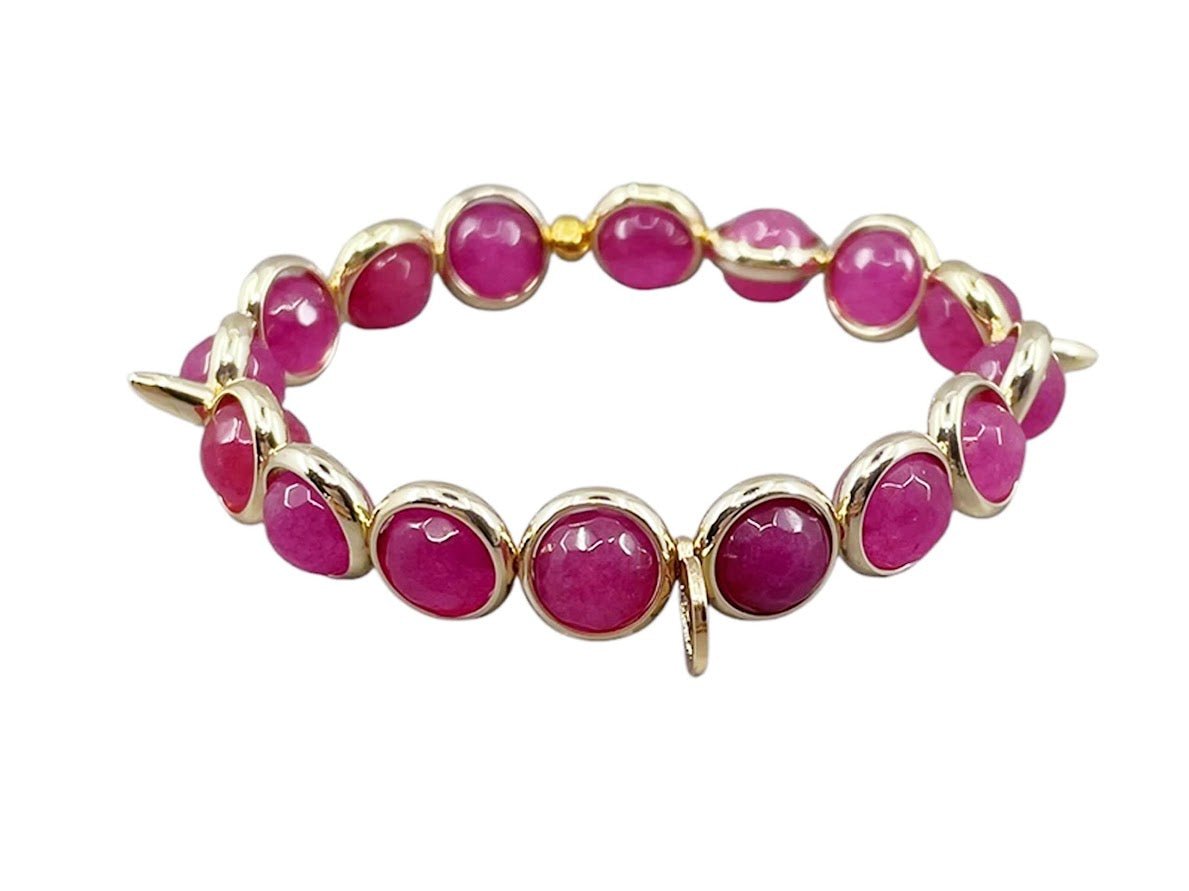 Raspberry Agate Bracelet with Spikes