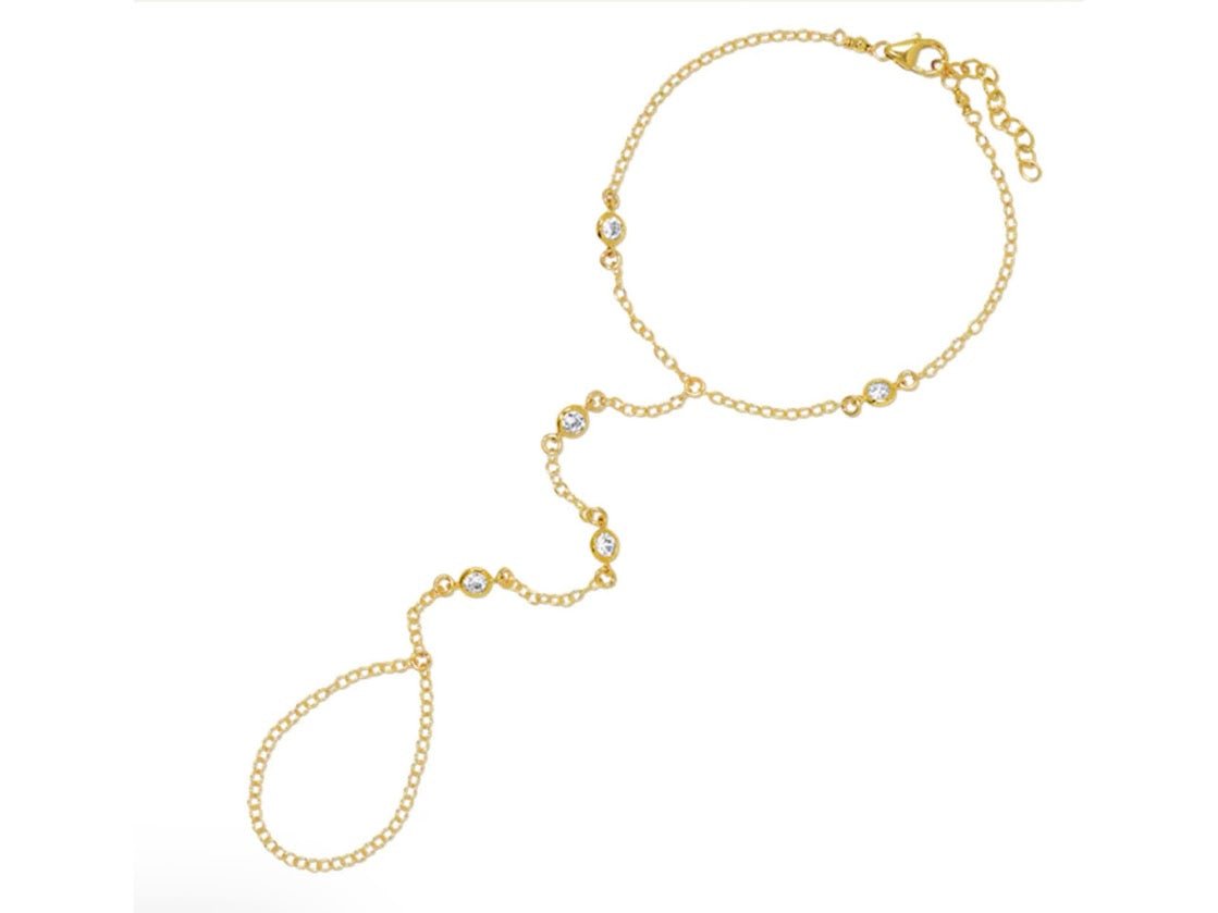 Gold Hand Chain with Bezel-set CZs