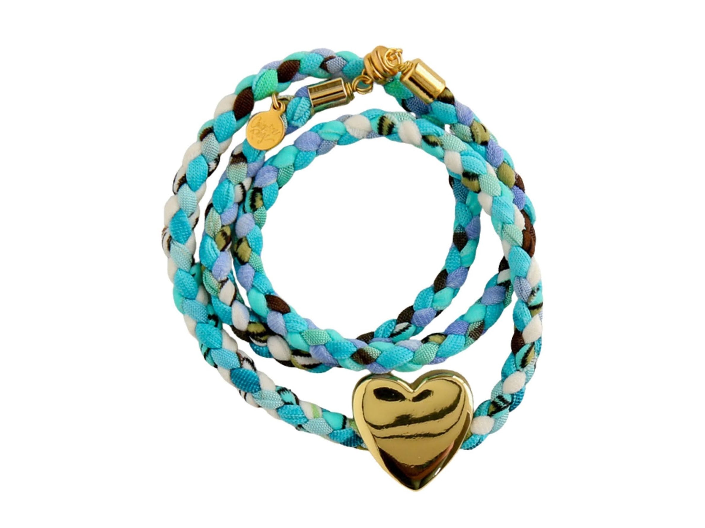 Turquoise Woven Wrap Bracelet with Heart Charm