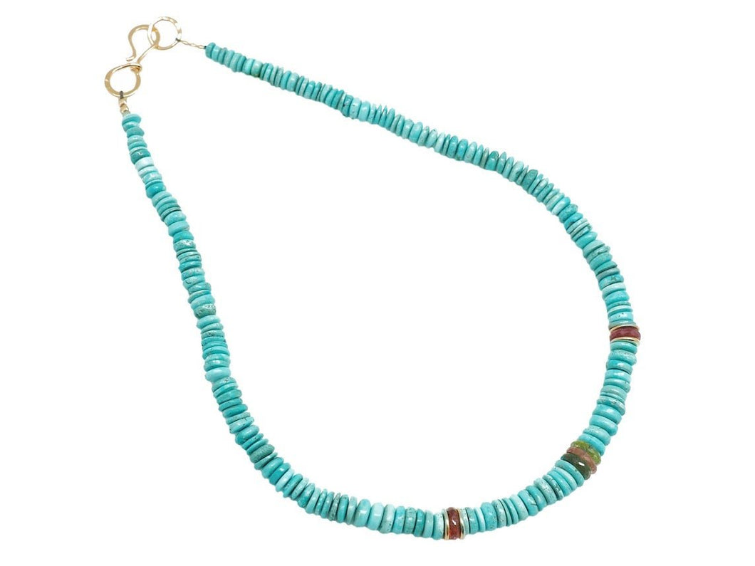 Turquoise Disc Necklace with Multicolor Tourmaline Discs