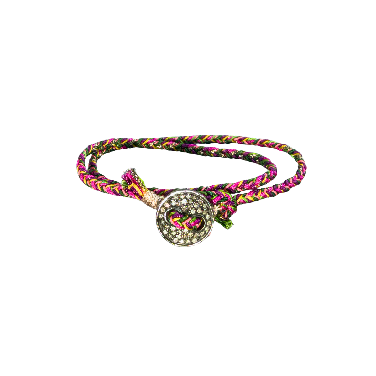 9k/SS Diamond Round Disc on Silk Cord Bracelet