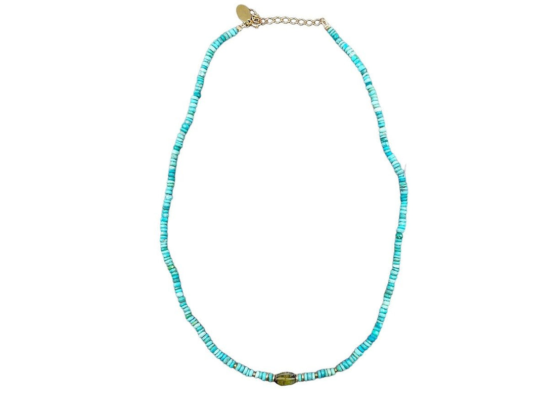 Green Tourmaline and Turquose Necklace