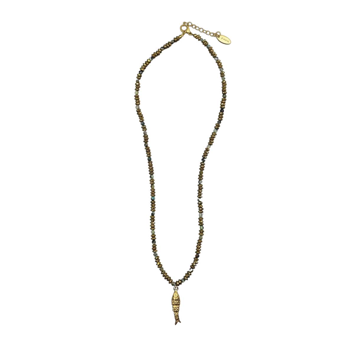 Green Bead Necklace with Fish Charm