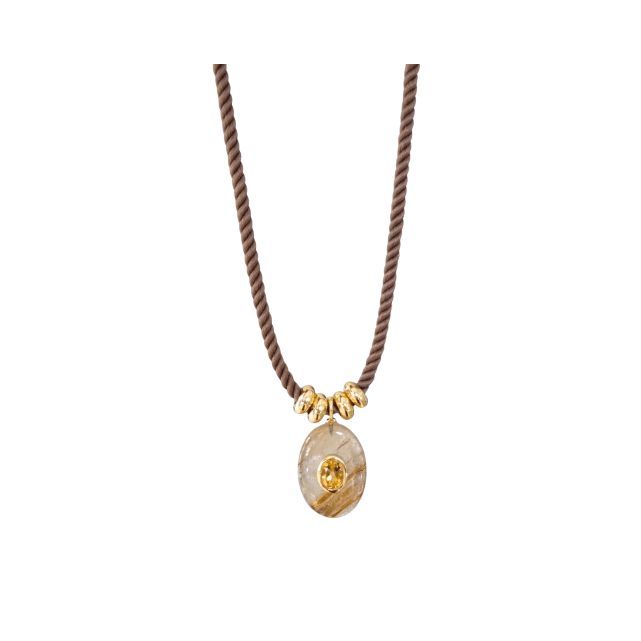 Rutilated Quartz and Citrine Charm on Cord Necklace