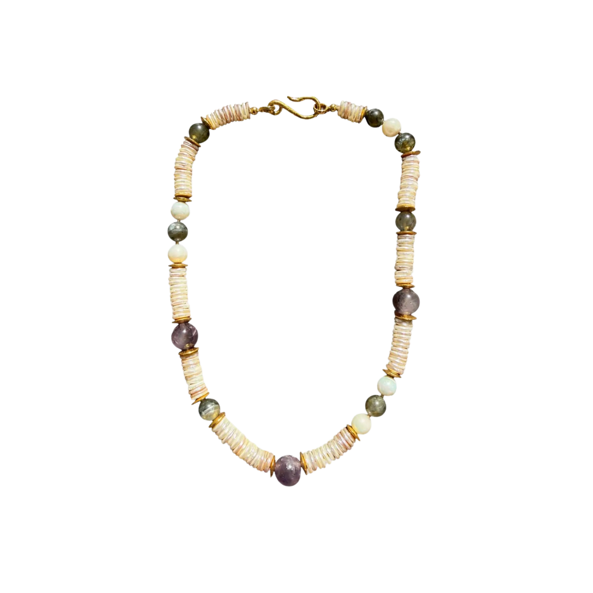 Freshwater Coin Pearl Necklace with Gemstones