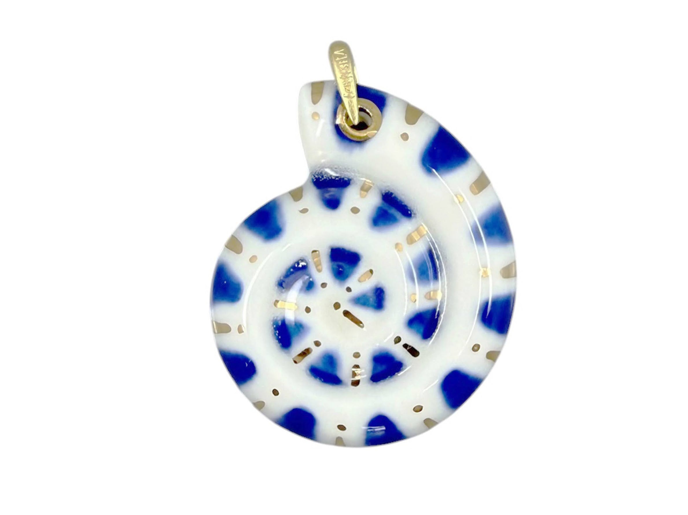 Small Navy, White, and Gold Ammonite Charm Necklace