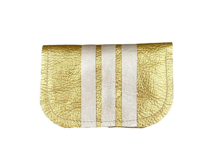 Gold Metallic Leather Wallet with Platinum Stripes