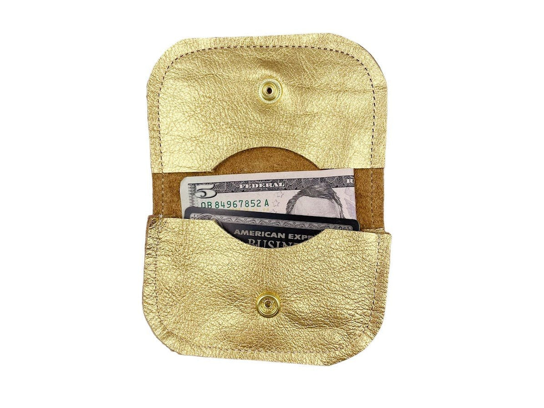 Gold Metallic Leather Wallet with Platinum Stripes