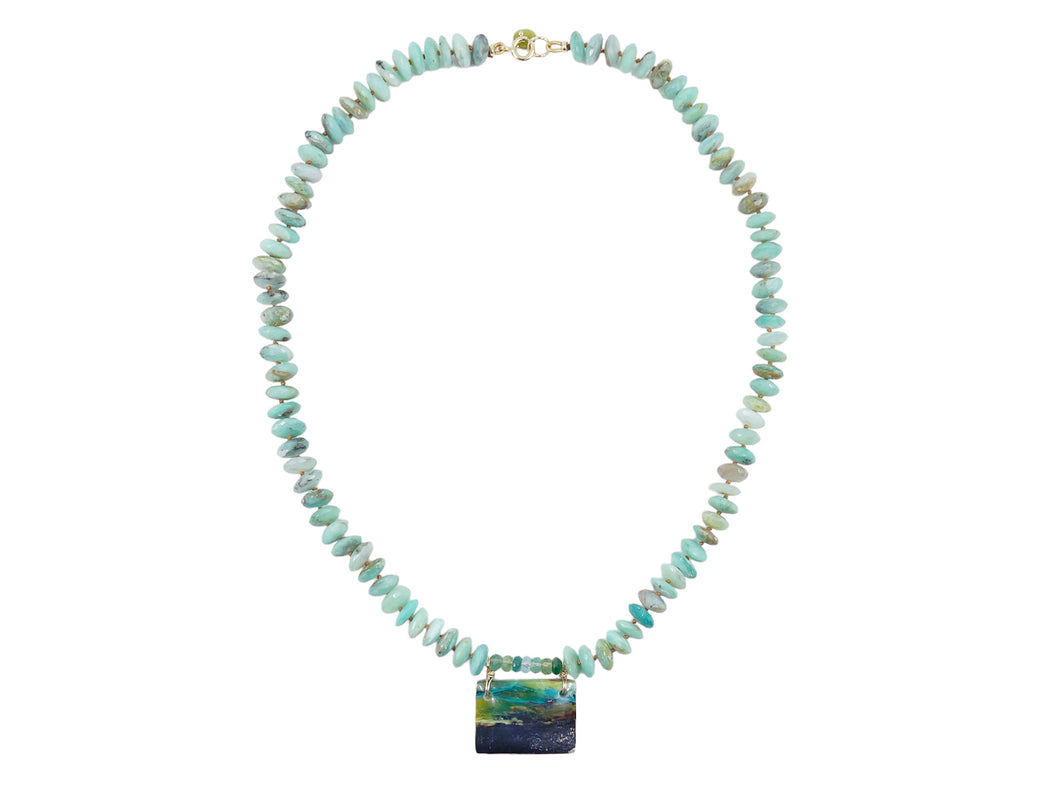 Peruvian Opal Strand Necklace with Apatite and Opalized Wood