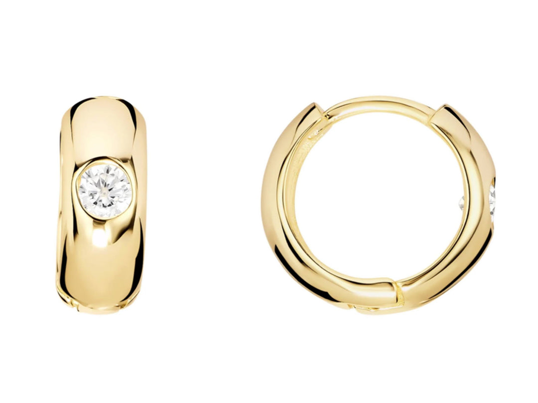 Gold Huggie Hoops with CZ Stone