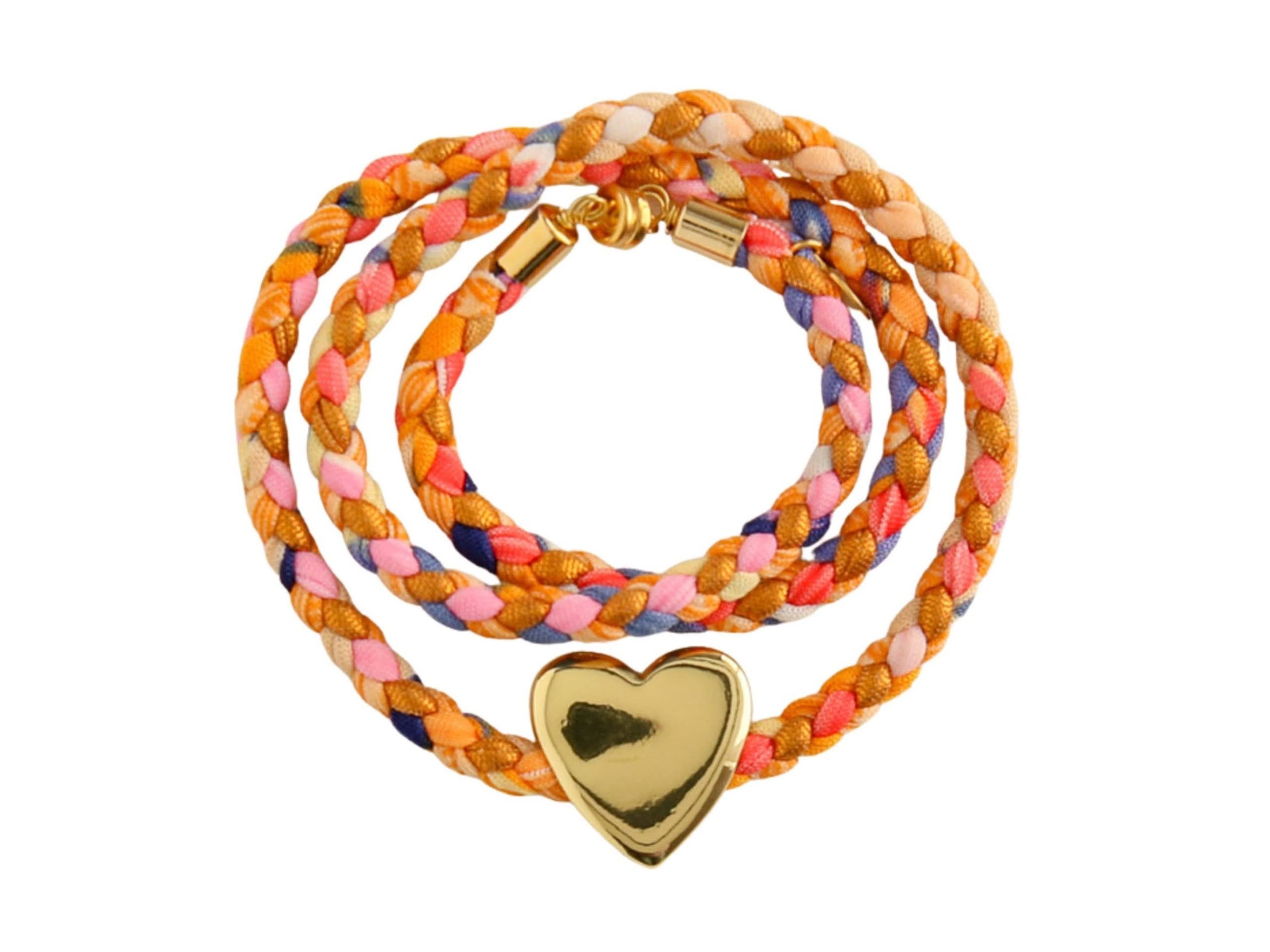 Orange Woven Wrap Bracelet with Heart Charm