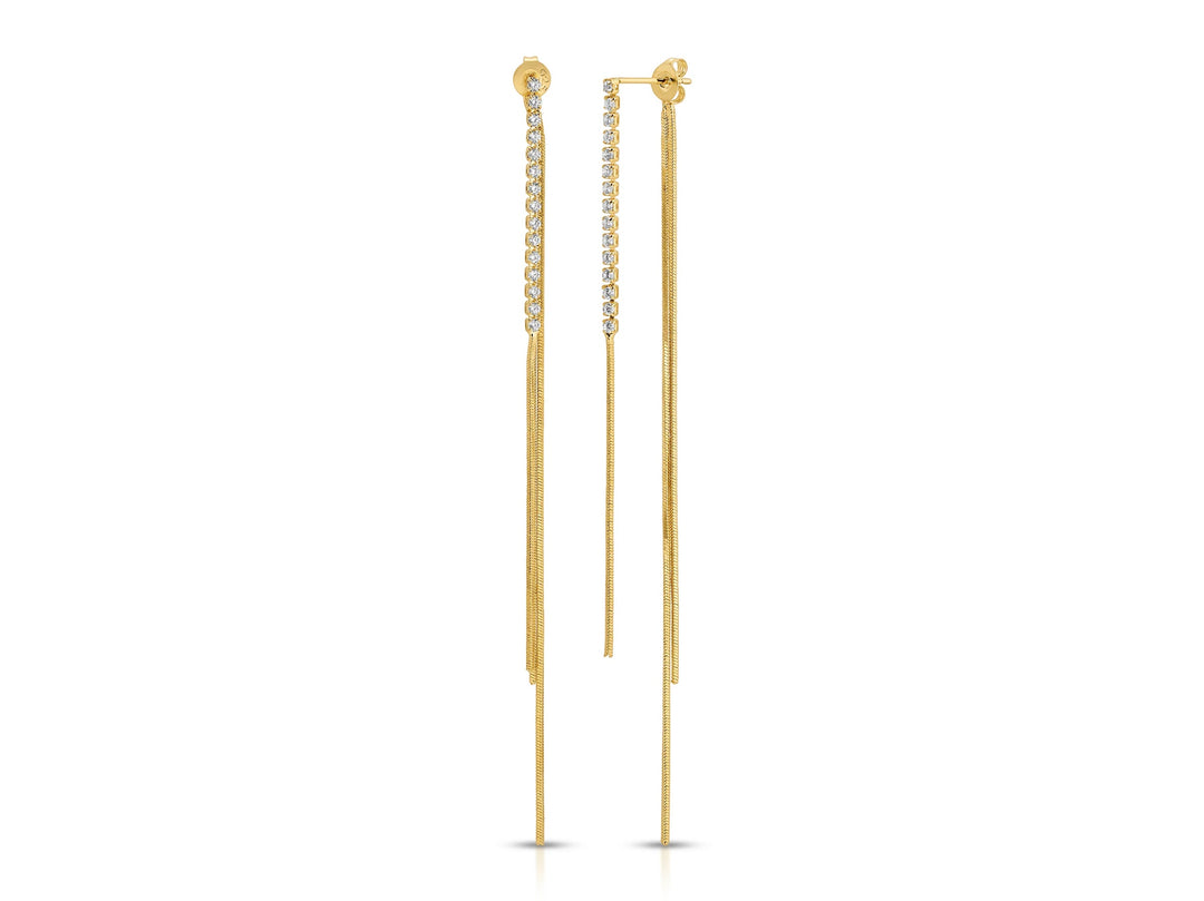 Gold Linear Tassel Earrings with CZs