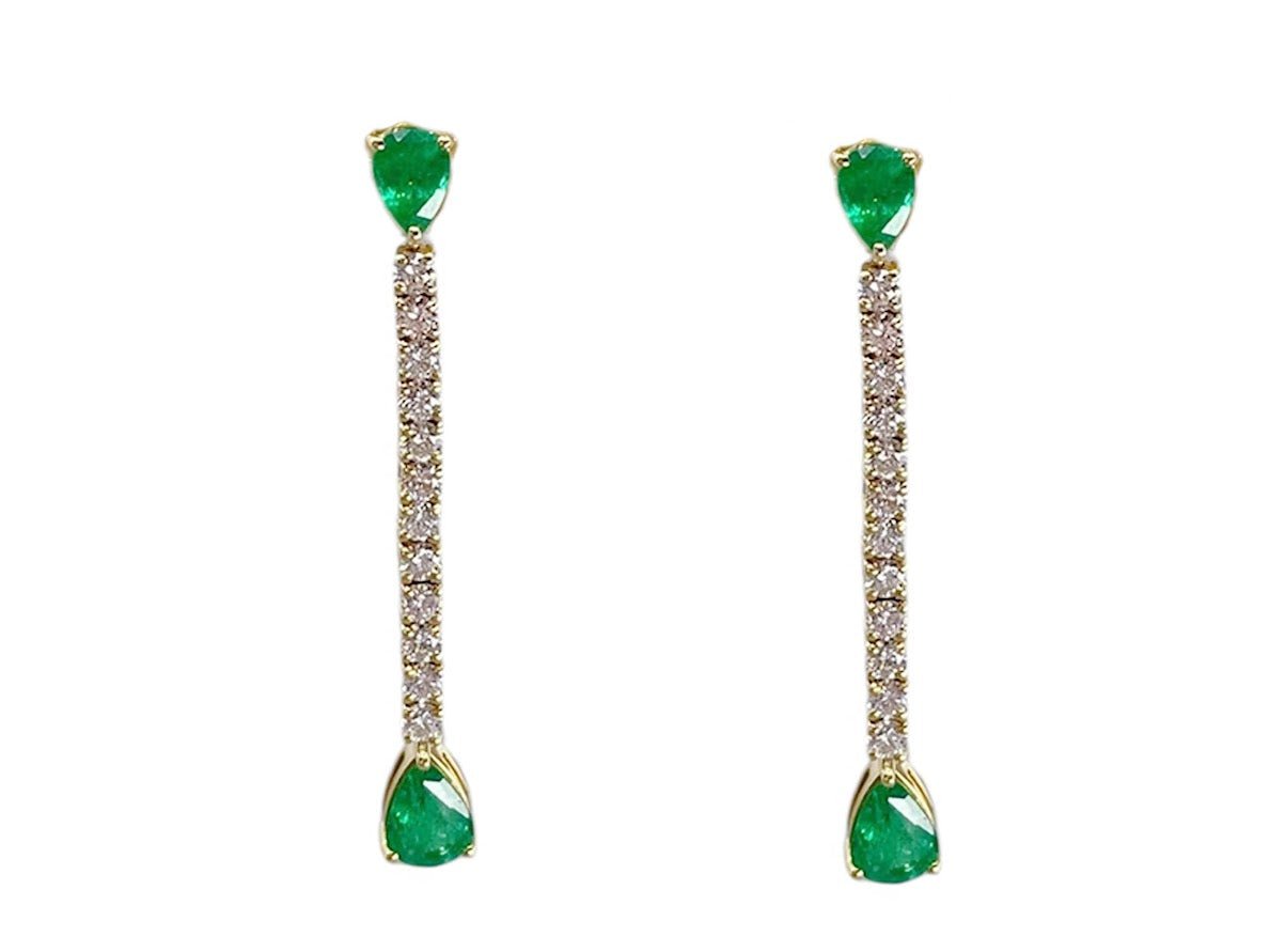18k Drop Earrings with Emeralds and Diamonds
