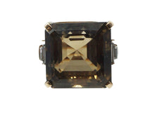 Load image into Gallery viewer, 14k Gold 1940s Smoky Quartz Ring with Diamond Baguettes
