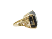 Load image into Gallery viewer, 14k Gold 1940s Smoky Quartz Ring with Diamond Baguettes
