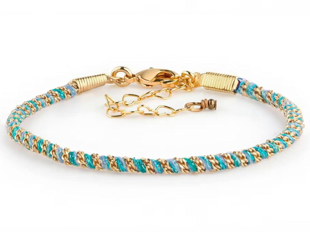 Turquoise Thread and Chain Woven Bracelet