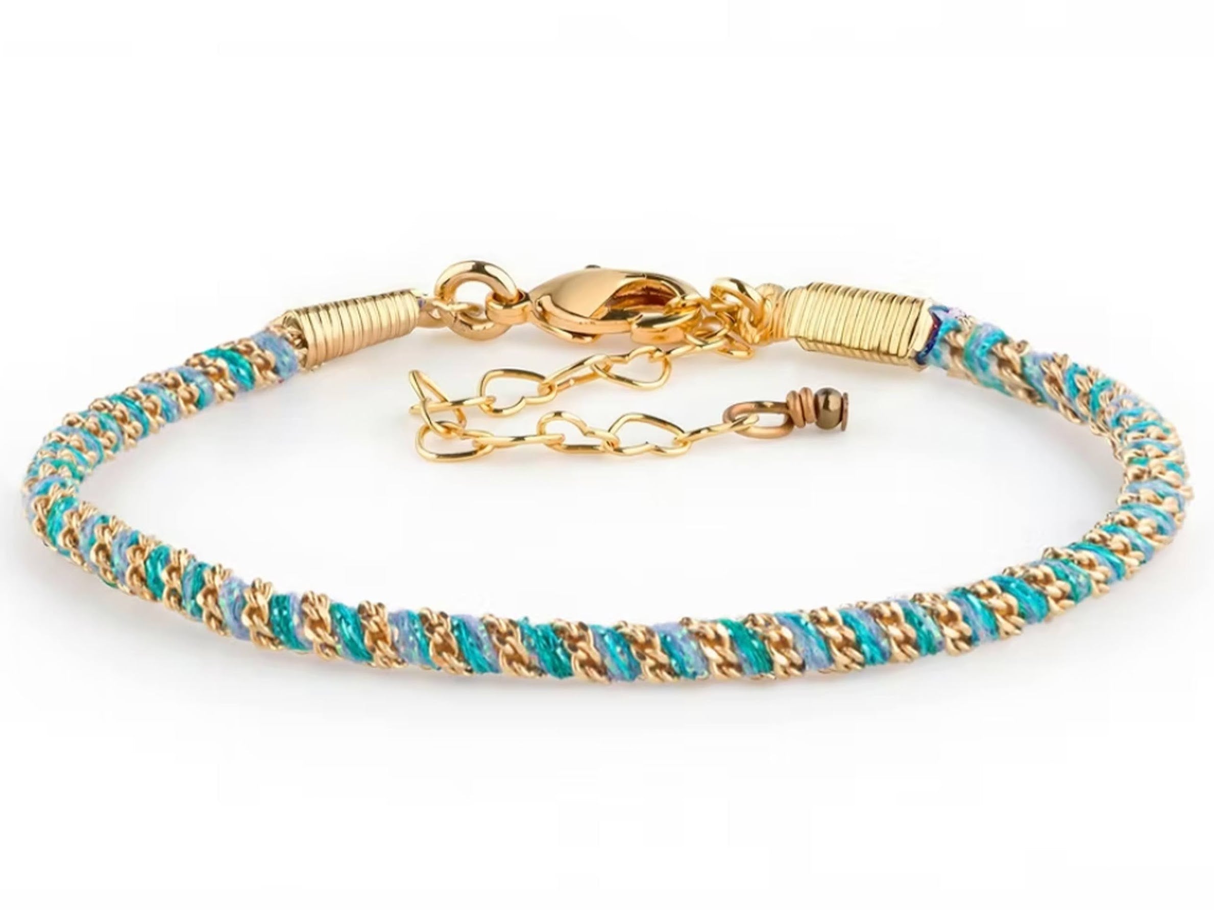 Turquoise Thread and Chain Woven Bracelet