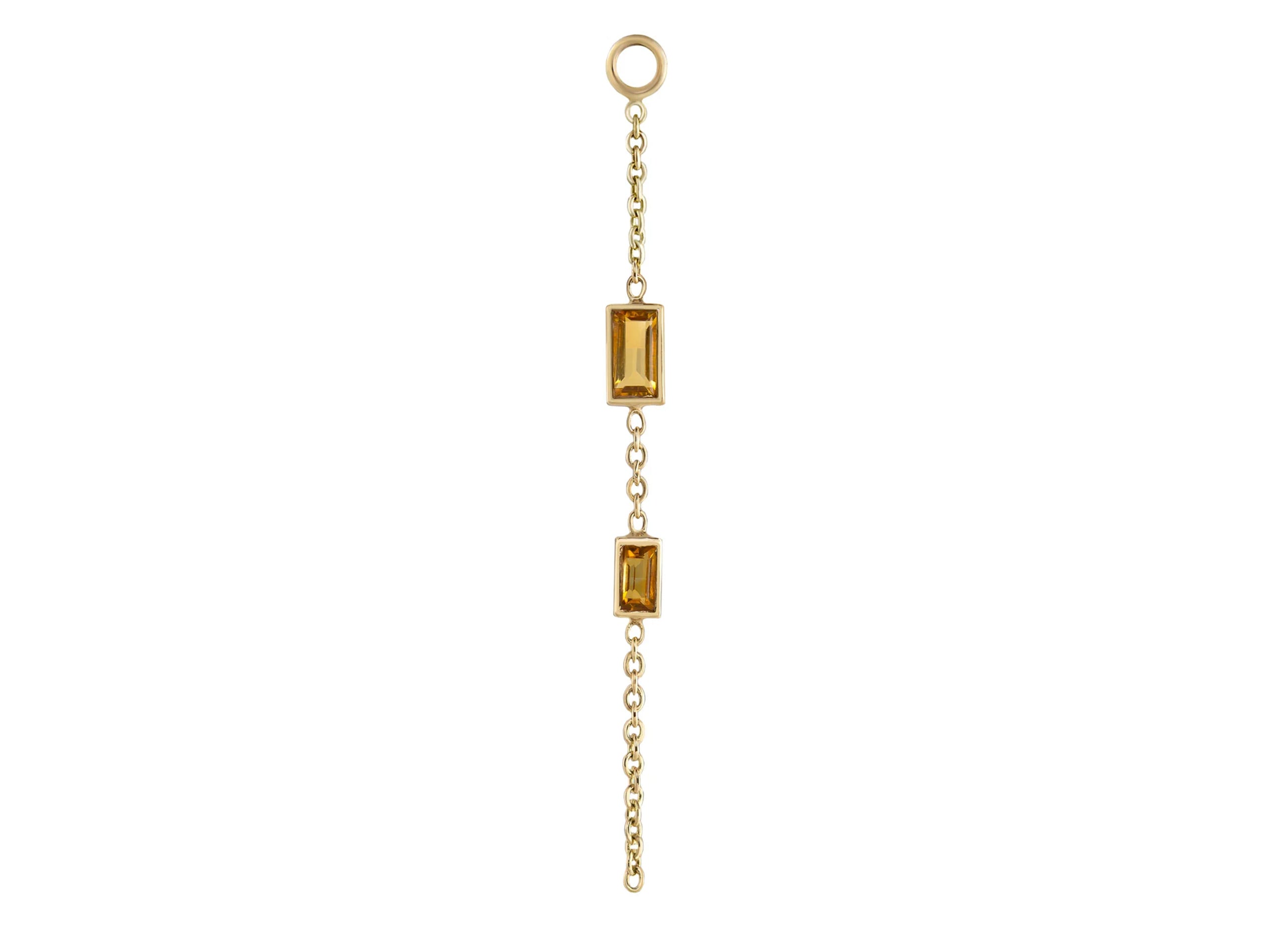 9k Double Baguette Citrine Chain Drop Charm