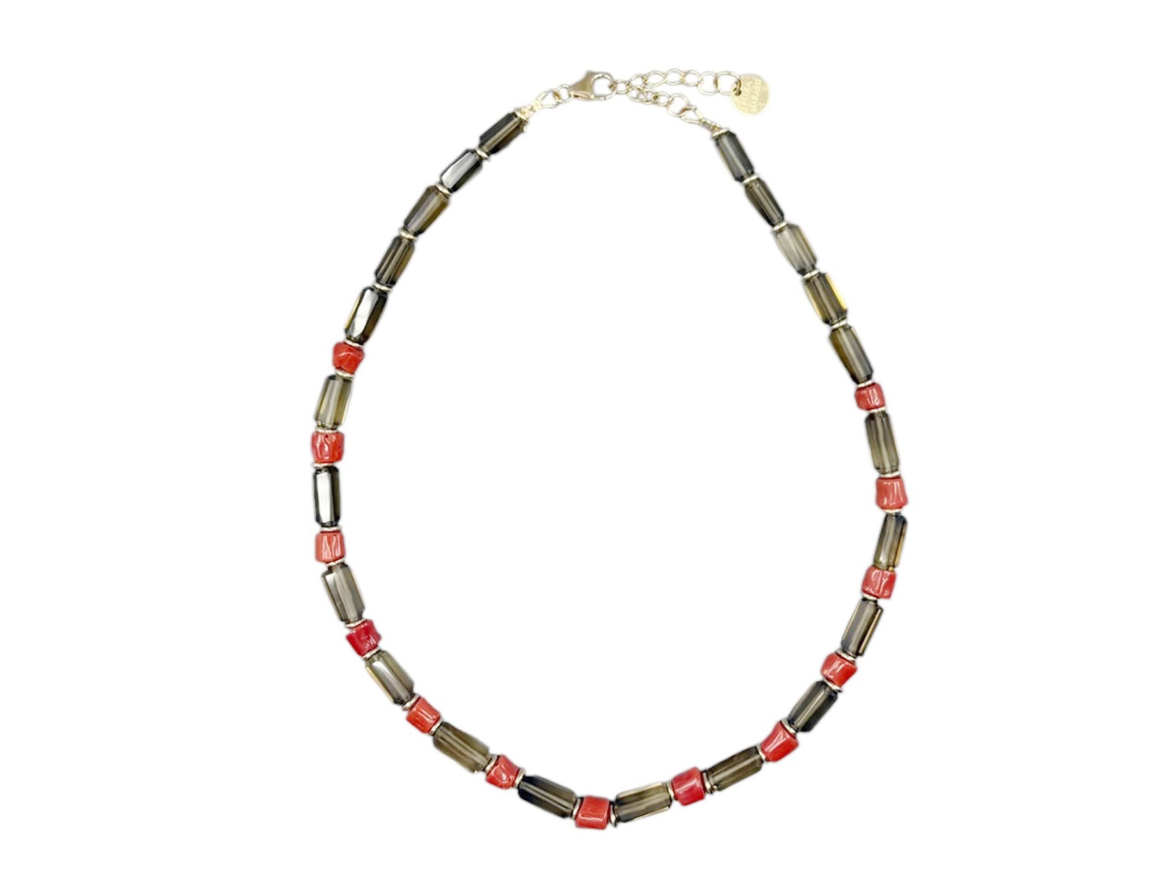 Beer Quartz and Vintage Coral Necklace