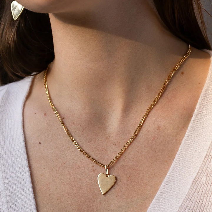 Gold Heart on Curb Chain Necklace