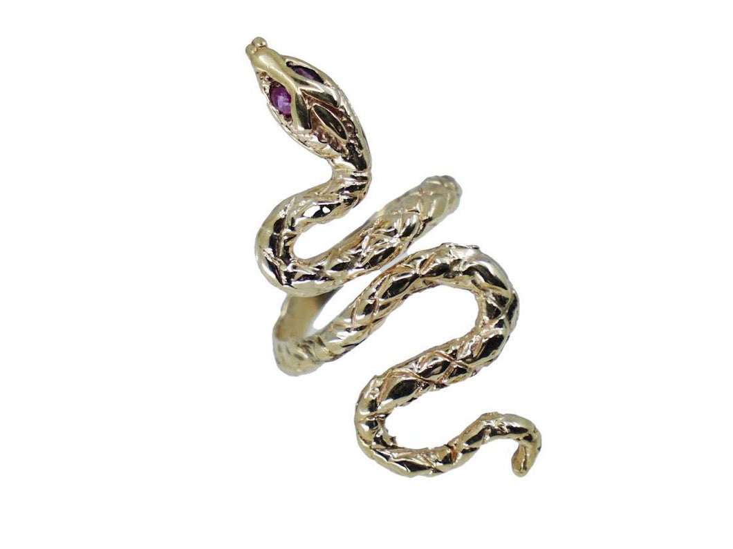 14k 1950s Snake Ring with Red Ruby Eyes