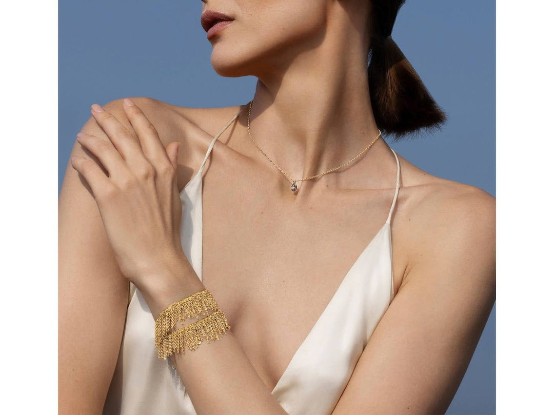Gold Chain Double Wrap Fringe Bracelet or Choker
