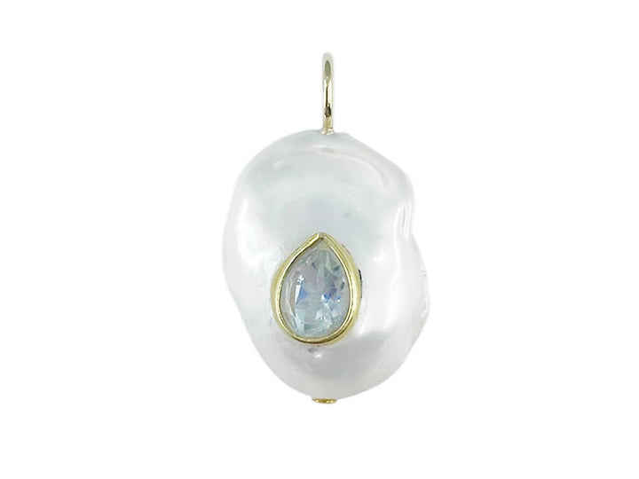Baroque Pearl Charm with Blue Topaz Center Stone
