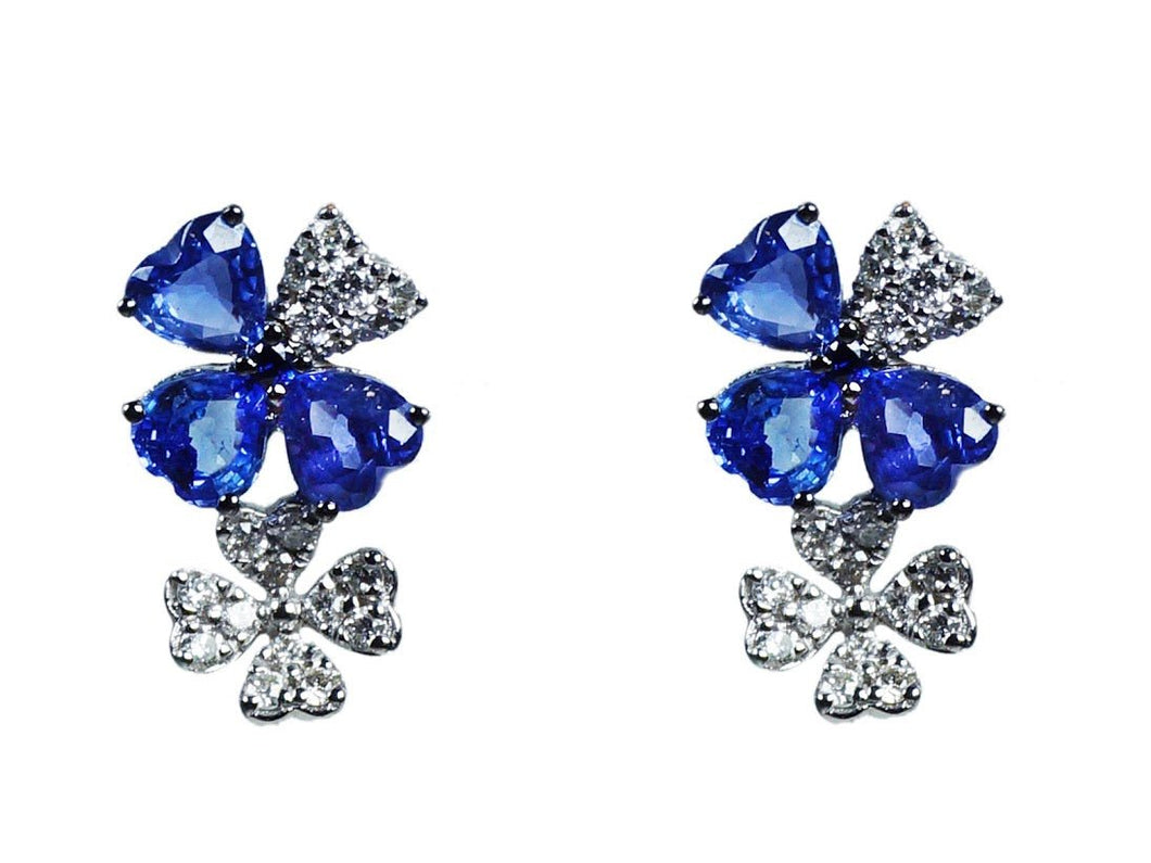 18k Sapphire Flower Earrings with Diamonds