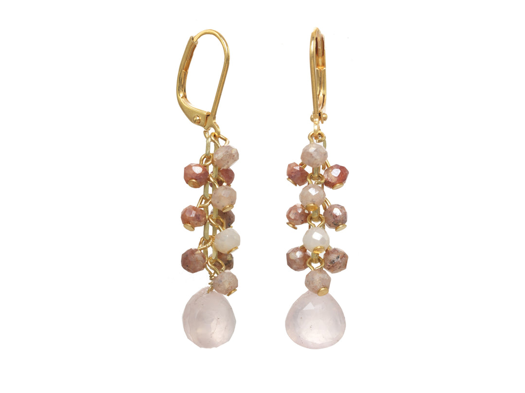 Rose Quartz and Peach Moonstone Drop Earrings