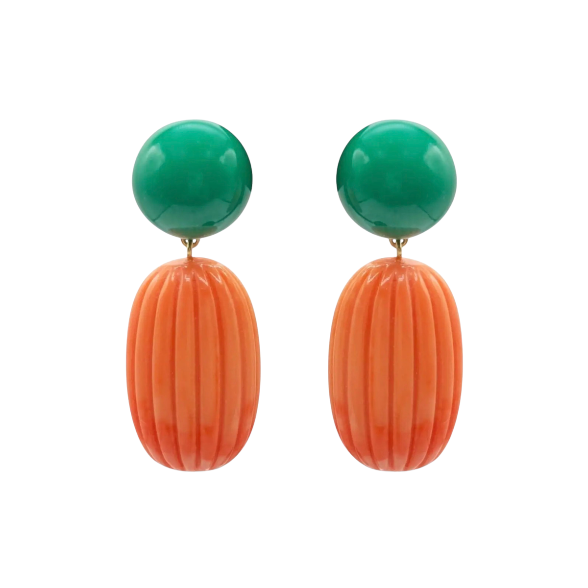 Jade and Coral Resin Earrings