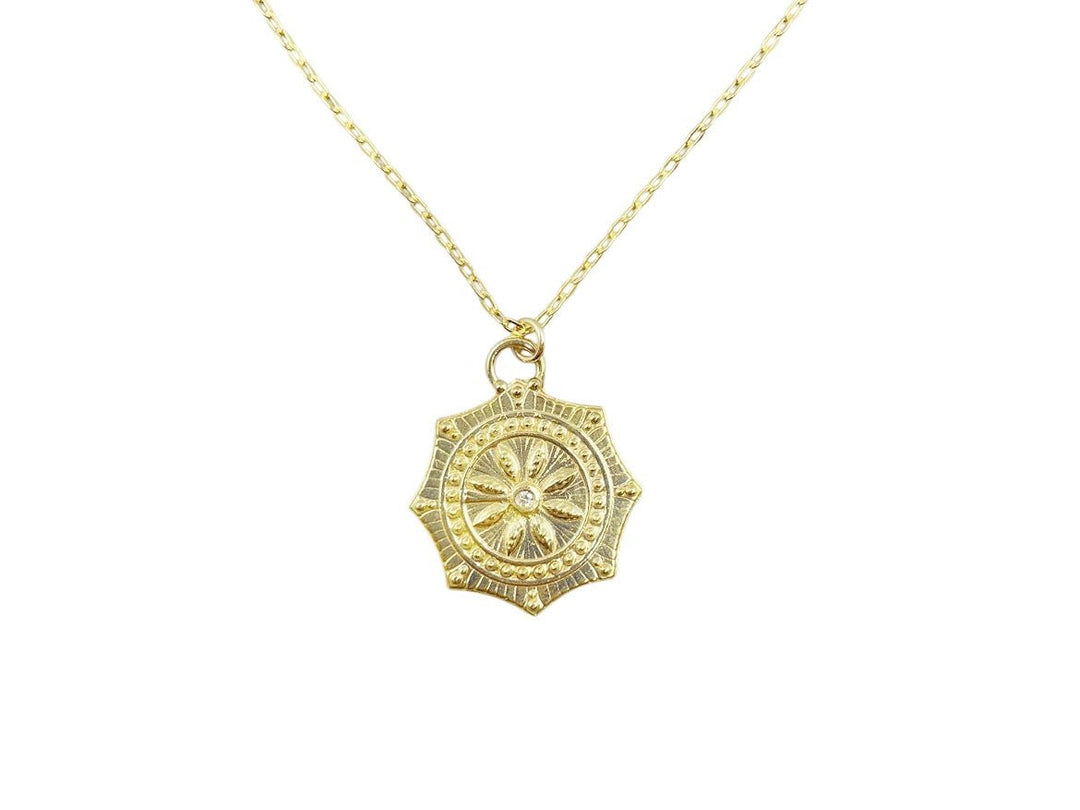 Yellow Bronze Mandala Necklace with Diamond