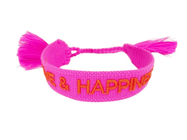 Woven Pink and Orange LOVE & HAPPINESS Bracelet