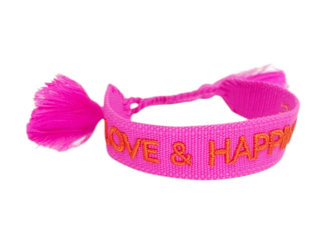 Woven Pink and Orange LOVE & HAPPINESS Bracelet