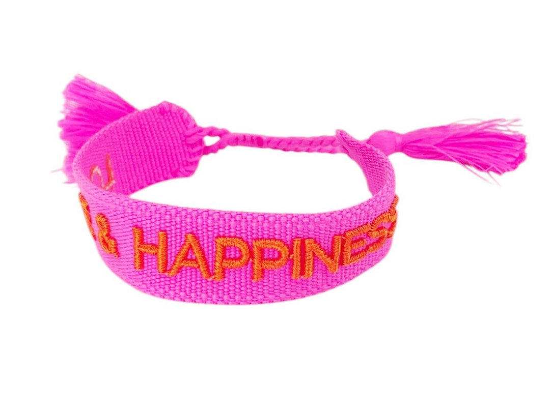 Woven Pink and Orange LOVE & HAPPINESS Bracelet