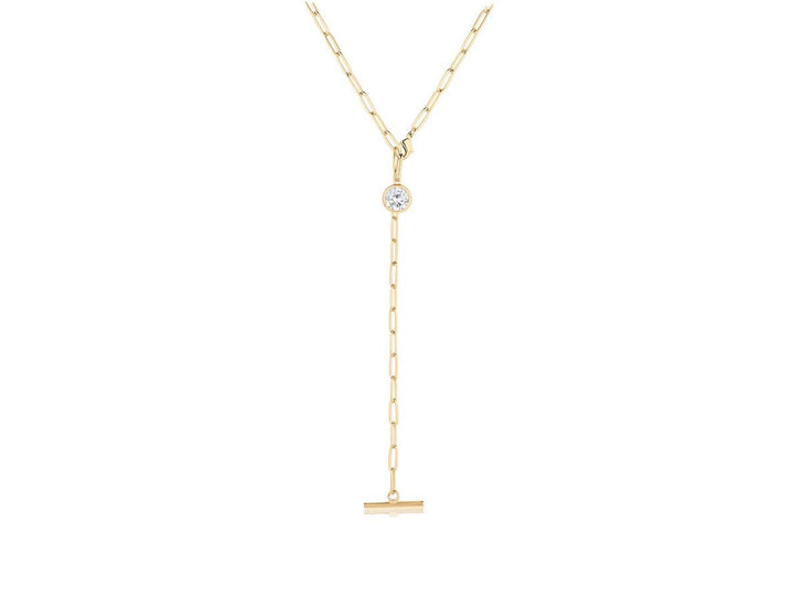 Gold Lariat Necklace with CZ Charm