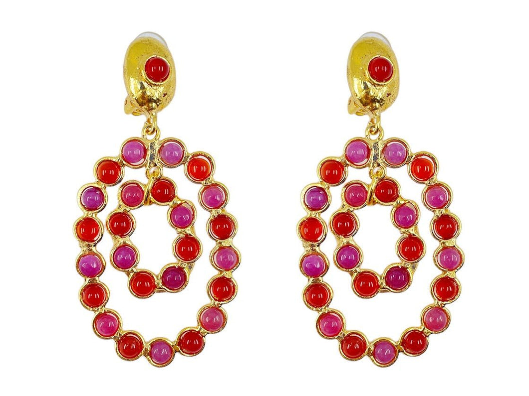 Double Oval Pink Jade and Carnelian Earrings